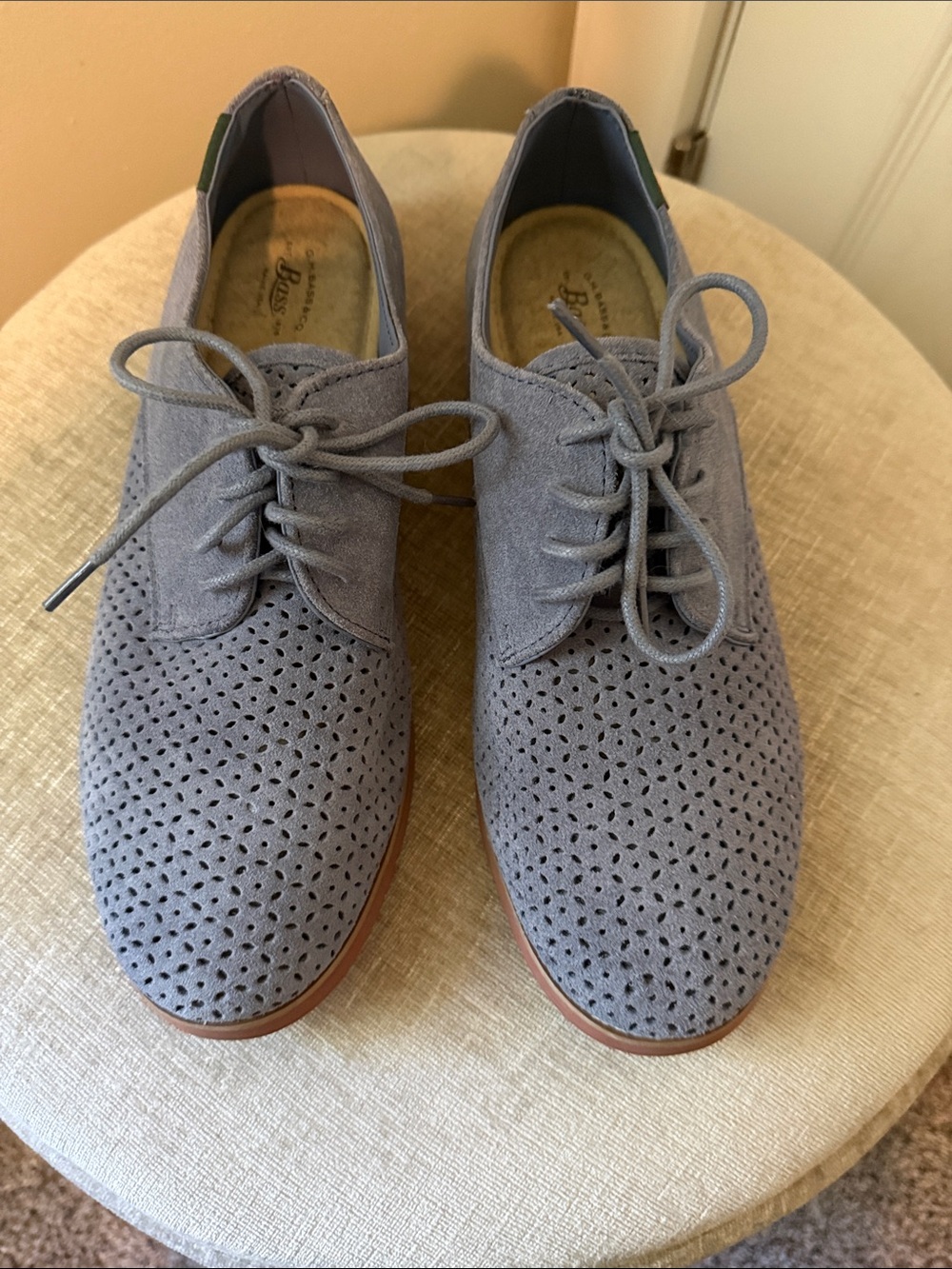 Bass Women’s Perforated Suede Oxfords - Light Blue Gray